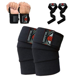 Be Smart Knee Wraps Wrist Wraps Bar Straps for Weight Lifting Body Building Gym Training Support Leg Wrist Straps R (Black, One Size) Set.