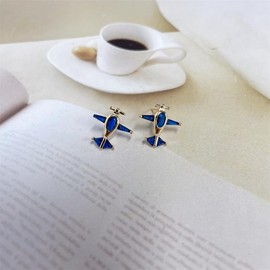 Cute Cubic Zirconia Airplane Cartilage Small Stud Earrings for Women Teen Girls Dainty Gold Plated Sterling Silver Post Airline Stewardess Studs Fashion Jewelry Gift, Metal, Cubic Zirconia