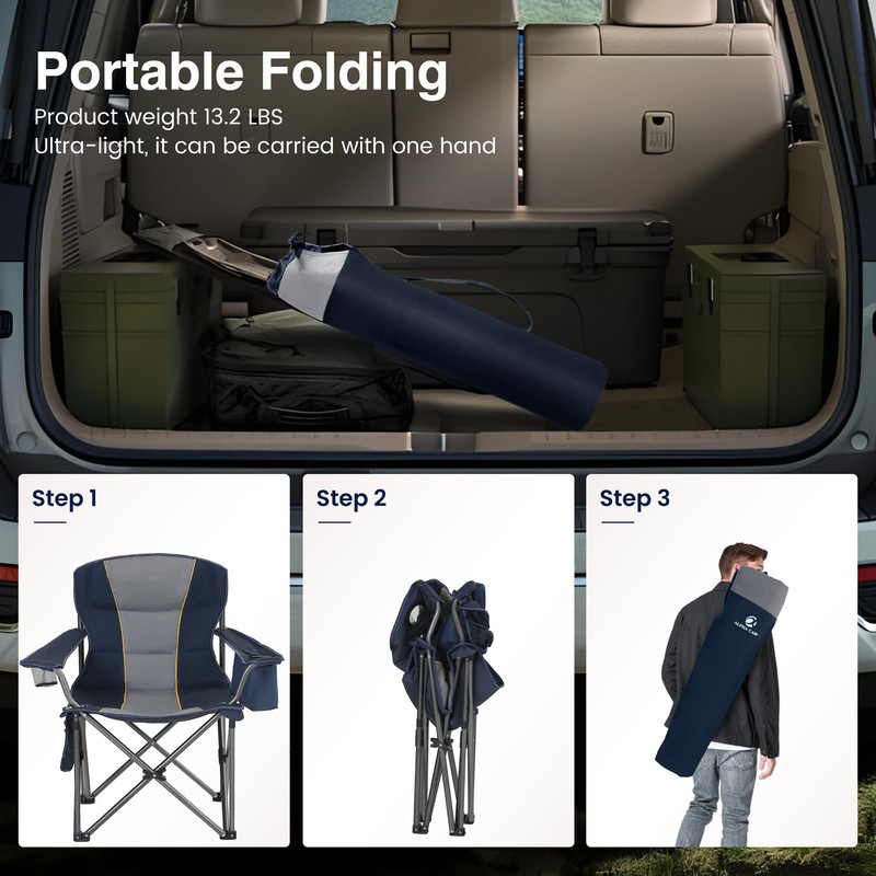 HIGH POINT SPORTS Oversized Portable Camping Folding Chair, Foldable Outdoor