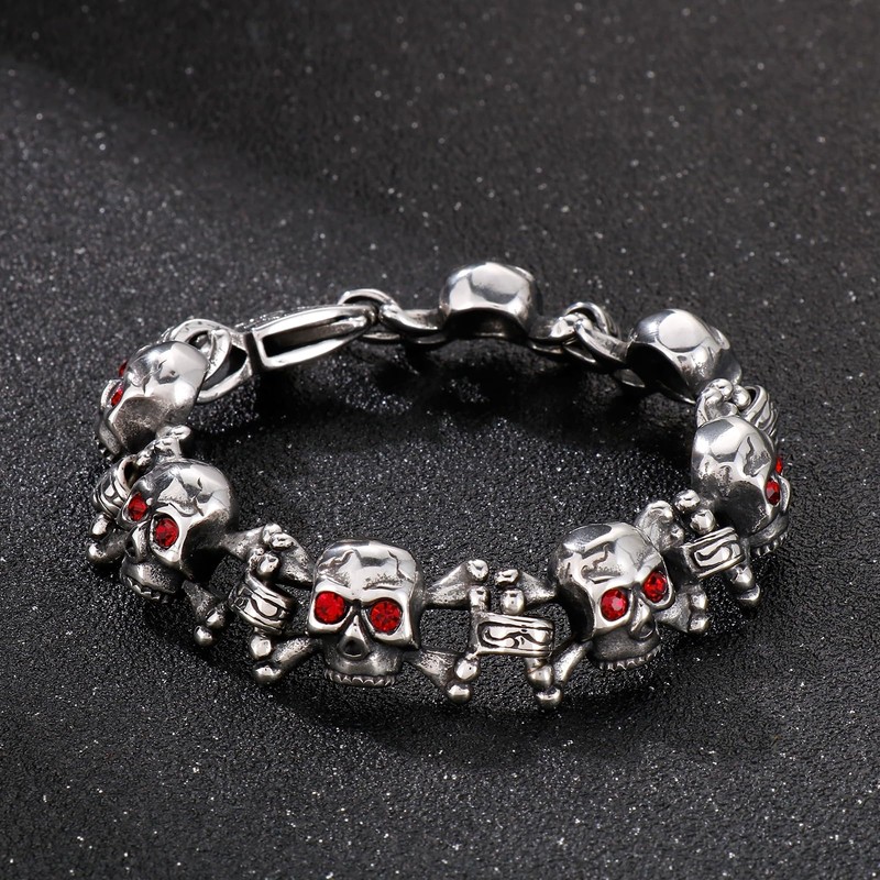 Klapgo Ghost Head Skull Bracelet for Men with Red Eyes