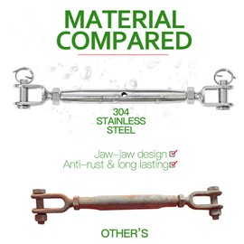 Jamiikury M8 Jaw Jaw Turnbuckle Stainless Steel Jaw and Jaw Turnbuckle, Jaw Jaw Closed Body Marine Turnbuckle Jaw, 4409lbs Working Load Limit, Durable for Wire Rope Cable