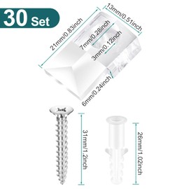 Mirror Holder Clips - 30 Sets of Mirror Mounting Hardware with Screw for Fixing Mirror Cabinet Box Door, Clear Plastic Mirror Hanging Hardware
