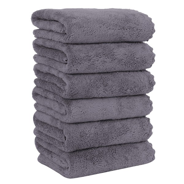 MOONQUEEN 6 Pack Premium Hand Towels - Quick Drying - Microfiber Coral Velvet Highly Absorbent Towels - Multipurpose Use as Hotel, Bathroom, Shower, Spa, Hand Towel 16 x 28 inches (Gray)