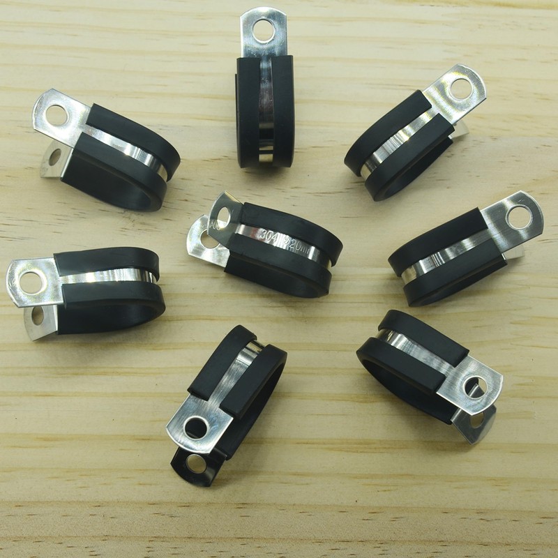 20 PCS Stainless Steel Rubber Cushioned R Shape Clamps,Cable Mounting