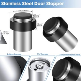 Chumia Stainless Steel Floor Door Stopper Set – Heavy Duty Cylindrical Rubber Bumper Door Stops Wall or Floor Mounted (Silver, 10 Pack)