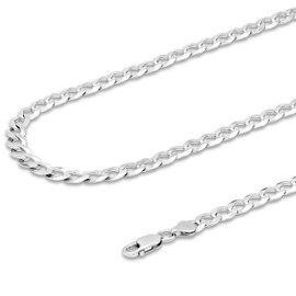 Aka Gioielli® - Flat Curb Chain 6.3 mm 925 Sterling Silver Rhodium-Plated - Silver Chain Necklace Men Women Length: 45 50 55 60 65 75 cm, Sterling Silver