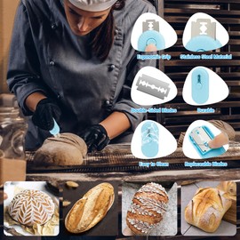 Fengsong ufo non-slip bread Lame,professiona dough scoring tool with extractable blade,sourdough bread tool for baking,scorer for sourdough razor scorer patterns booklet & 5 razor blades (blue)