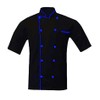 chamarra de chef negro para hombre y mujer, ribetes en