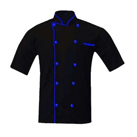 chamarra de chef negro para hombre y mujer, ribetes en contraste, polialgodón, talla S - 6XL), Tubería Skyblue, Medium