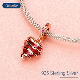 Amuefer Love Charms for Bracelets Sterling Silver Splittable Heart Best Friends Rose Gold Wedding Bells Infinity Clover Horseshoe Couple Dangle Pendant for Valentine's Day Necklaces for Women,