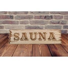 Generic Sauna Schild 3D Western Art Eiche Shabby Chic Deko Geschenk Holz ca. 29 x 8 Wanddeko Wandbild Wandschild mit Klebepunkten Sauna 29x8 cm, 1014