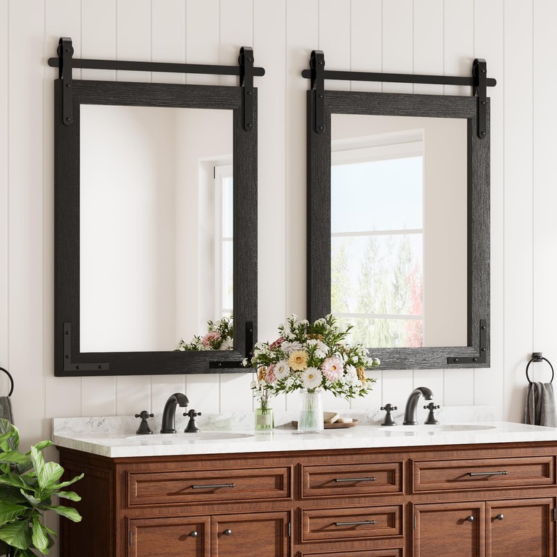 Dimelax 22” x 30” Black Farmhouse Barn Door Mirror with