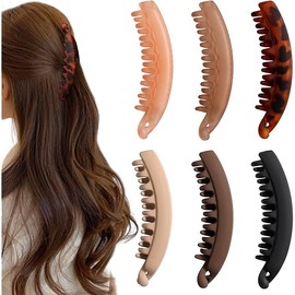 Banana Hair Clips, 4.75" Large Banana Clip for Women Girls, Cute Hair Clips for Thin to Thick Hair, Big Claw Clips for Hair, 6 Pack (Coral, Translucent Brown, Tortoise, Beige, Brown, Black)