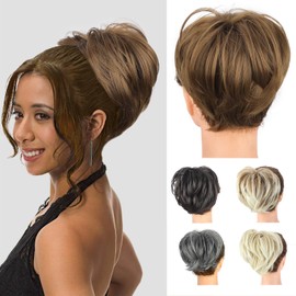 QGZ Messy Bun Hairpiece for Women Tousled Updo Side Comb Clip in Hair Bun Short Straight Adjustable Styles Chignon Easy Wear Messy Hair Bun Clip.(Bronze Brown,1PCS)