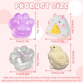 4 Pcs Taba Squishy Kit,Taba Squishy, Taba Squishy Paw, Includes Chicken, White Hamster & Cat Paws for Stress Relief Sensory Fidget Toys, Perfect for Kids and Adults Birthday Gifts or Classroom Fun