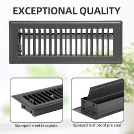 2 Pack 3x10 Floor Register Vent Covers, Heavy Duty Steel Air Vents with Adjustable Damper, Walkable Grille for Floor, 3" x 10'' Floor Vents, Grey Finish