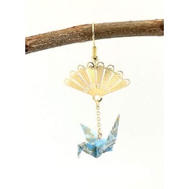CutieJewelry Crane Origami Bird Fan Dangle Cute Pretty Earrings, Metal