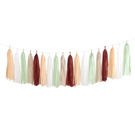Sage-Green Burgundy Champagne-Gold Tassel-Garland - 25pcs Boho Wedding Party Decorations Banner Streamers,Birthday Bridal Baby ShowerTassels,Engagement Bachelorette Christmas Decor Panduola