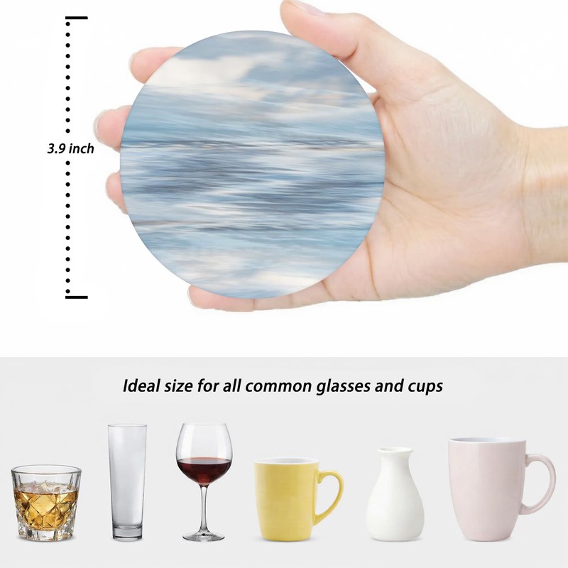 Blue Marble Coasters Set of 6,Ceramic Drink Coasters with Holder,Home