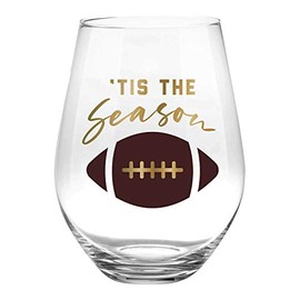 Slant Collections Football Themed Jumbo Stemless Wine Glass, 30-Ounce, Tis the Season