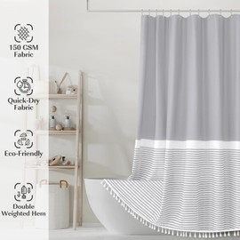 Seasonwood Extra Long Shower Curtains 96 inches Hotel Neutral Fabric Shower Curtains for Bathroom Farmhouse Weighted Hem Shower Curtain Set Waterproof