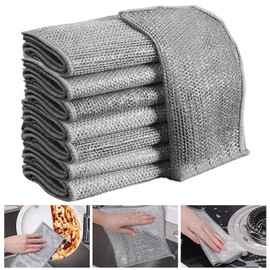 Multi-Purpose Wire Dish Cloths for Wet and Dry, Pack of 10 Reusable Dish Cloths, Dish Cloths, Cloths Kitchen for Pan, Pot, Stove, Kitchen (Colour: Grey)