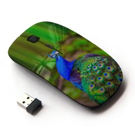 KawaiiMouse [ Optical 2.4G Wireless Mouse ] Peacock Green Vibrant Purple Blue Bird