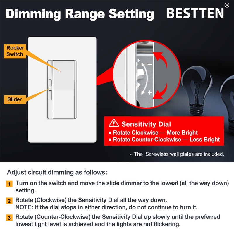 BESTTEN 5 Pack 0-10V LED Dimmer Light Switch, Super Slim