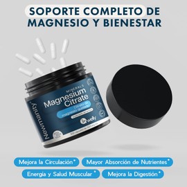 NEWMANITY Citrato de Magnesio O3 BeWelly - 300 Cápsulas de 500 mg Magnesium Citrate Ozonizado, Citrato Magnesio Potasio, Magnesio Ultra de Alta Absorción, Cloruro de Magnesio, Salud Digestiva