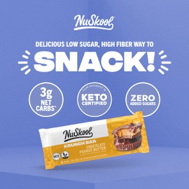 NuSkool Snacks Chocolate Peanut Butter Keto Friendly Protein Krunch Bars (12 Pack) - 7g Fiber, 10g Clean Plant-Based Protein, 3g Net Carbs - Gluten-Free, Non-GMO, Vegan, Low Carb Keto Healthy Breakfast Snack