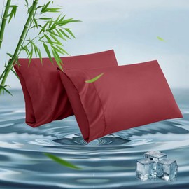 Queen Pillowcases, Cooling Viscose from Bamboo Pillow Covers with Envelope Closure, Soft Moisture-Wicking for Hot Sleepers, Hair and Skin-Friendly, Burgundy, 2 Pack