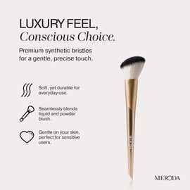 MERODA® Vibrant Cheek Blush Brush [SYNTHETIC BRISTLES] - Luxury Blusher Brush for Cheeks -Angled Cream & Liquid Blush Brush - Makeup Brush for Cheeks - Make Up Application Brush for Blush