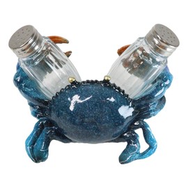 Ebros Gift Nautical Marine Blue Crab Salt and Pepper Shakers Holder Figurine Set 4.25"H For Beach Vacation Home Restaurant Bar Kitchen Decor