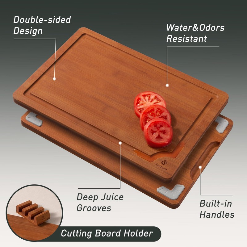 3 Packs Bamboo Cutting Board Set with Non Slip Feet