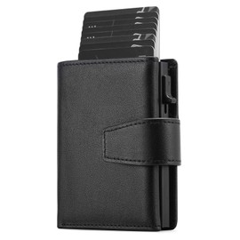 SENDEFN Kartenetui mit Münzfach | Geldbörse Herren RFID Schutz | Geldbeutel aus echtem Leder | Mini Portemonnaie Herren Slim Wallet | Pop-up Kartenhalter | Clip aus Aluminium