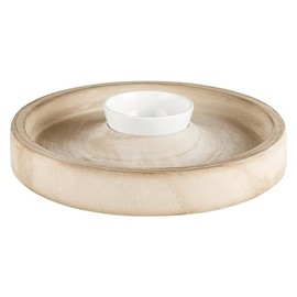 Santa Barbara Design Studio Chip Holder with Dip Bowl Chip/Dip Serving Set, 12" Diameter, Natural Wood + Ceramic