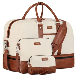 Weekender Bags for Women, Large Overnight Bag Canvas Travel Duffel Bag Carry On Tote with Shoe Compartment 21" 3Pcs Set