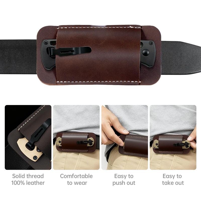 Leather Knife Sheath for Belt, Horizontal Carry Pocket Knife Holder,