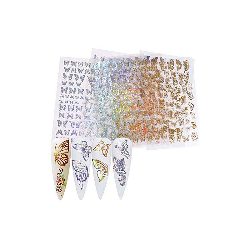 4pcs Butterfly 3D Laser Gold Silver Nail Sticker Sticker Nail