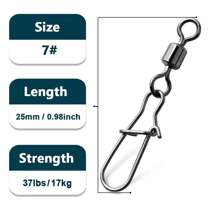50-Pack Size 10 Duo-Lock Snap Swivels, 20mm 11kg Stainless Steel