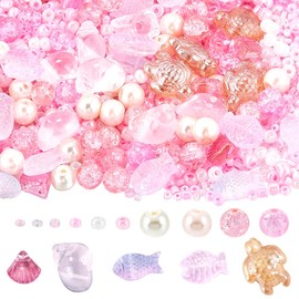 SUNNYCLUE 1 Box 3000+Pcs Ocean Glass Beads Conch Scallop Bead Glass Fish Bead Seashell Beads Sea Turtle Beads Pink Hawaii Summer Spacer Beads for Jewelry Making DIY Bracelets Earrings Necklaces Craft