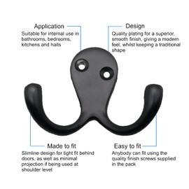 EAI Twin Robe Hook Matt Black - Pack of 4