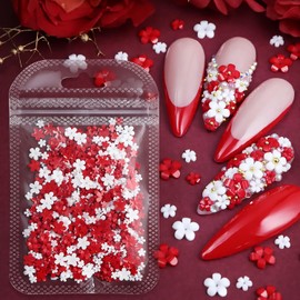 400 Pcs Red White Flowers Nail Charms Valentines Nail Art Charms 3D Resin Flowers Charms for Acrylic Nails Floral Charms for Nail Jewelry DIY Crafts Nail Decorations Accessories
