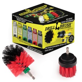 2 Piece Mini Size Long Bristle Red Stiff Bristle Rotary Cleaning Drillbrushes for Cleaning Siding, Brick, Stone, Fireplaces, Decks, Gutters, and More by Drillbrush