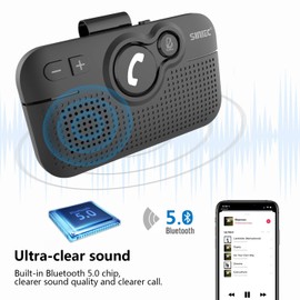SUNITEC Handsfree Bluetooth Car Kit for Cell Phone, Wireless Bluetooth Speaker for Car, AUTO Power ON Support Siri Google Voice Assistant Hands Free Phone Speakerphone with Visor Clip-BC980SA