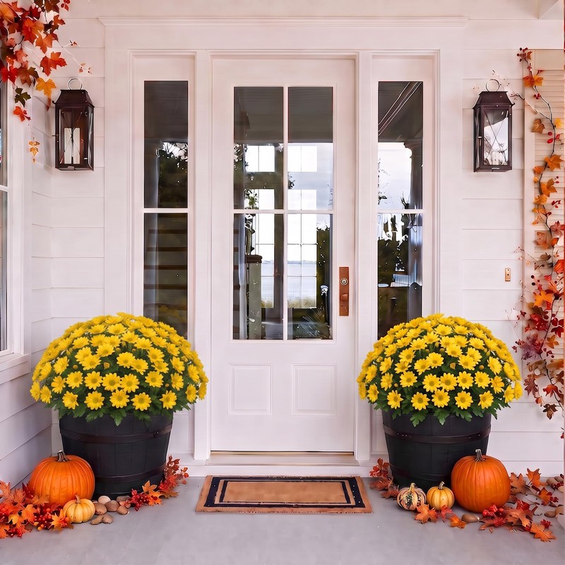 Daisy Artificial Flowers for Outdoors,Yellow Artificial Mums (6, yellow)