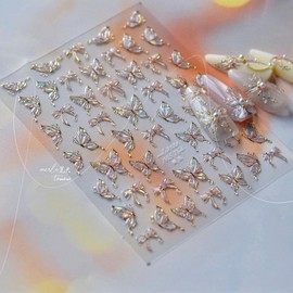 Aurora Butterfly Nail Stickers 5D Embossed Pink Champagne Butterfly Nail Decals 3D Self-Adhesive Bow Nail Art Supplies Spring Summer Nails Decoration Accessories for Women Girls Manicure 1 Sheet