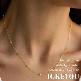ICKEYOU Multilayer Gold Chains for Women Dainty Gold Chain Choker Necklaces Circle Paper Clip Chain Snake Herringbone Pattern Cuban Link Adjustable Simple Gold Jewellery, Metal, No Gemstone