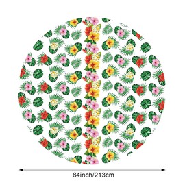 Oudain 3 Pcs Hawaiian Tablecloth 84 Inch Tropical Palm Leaves Flower Round Table Cloth Plastic Disposable Floral Circular Luau Tablecloth Waterproof Summer Table Cover for Beach Camping Picnic Party