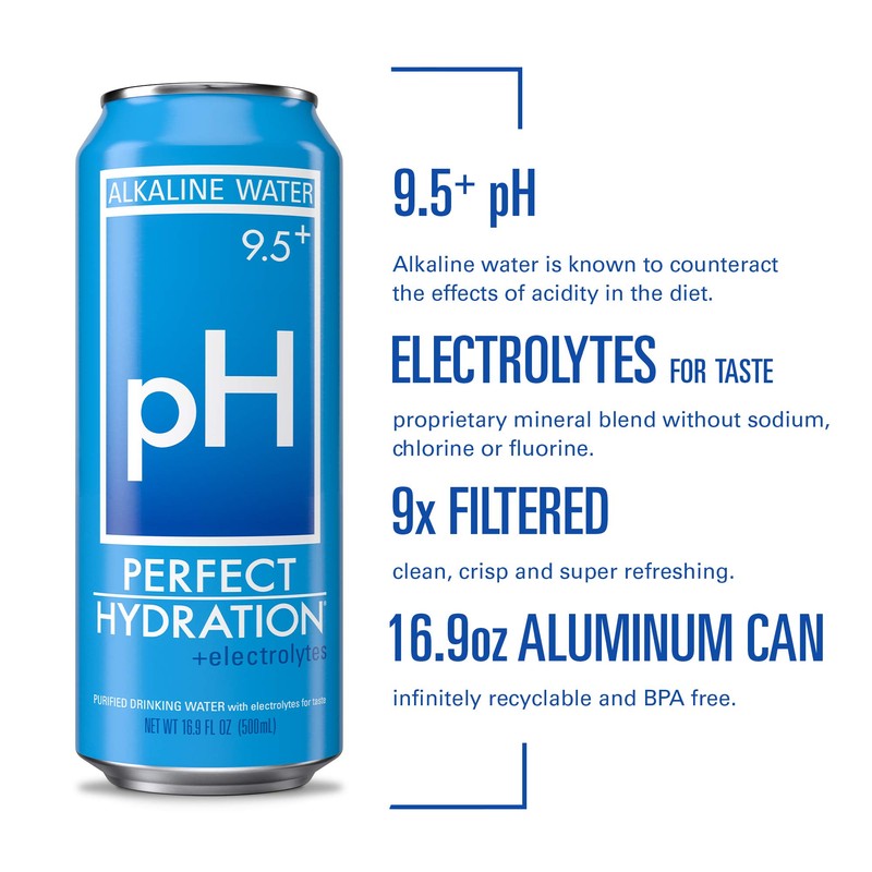 Perfect Hydration 9.5+ ph Alkaline Water, 9x Purified, Electrolyte Minerals